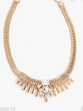 Over The Top Opulence Paparazzi Gold Crystal Fringe Statement Collar Necklace